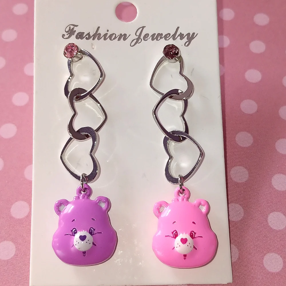 Care Bears Triple Heart Dangle Drop Earrings & Ear Cuffs New!